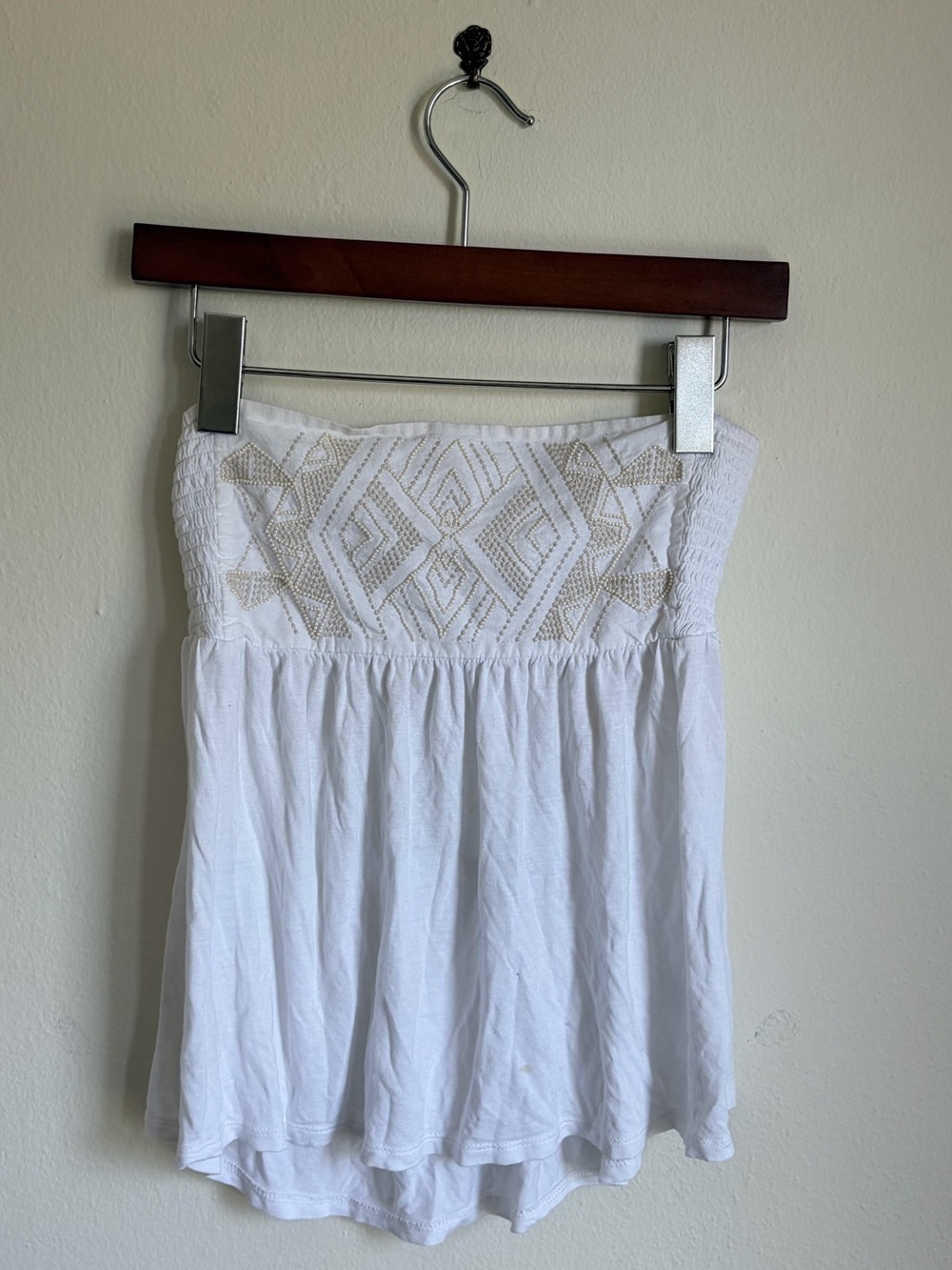 American Eagle White Strapless Beaded Top